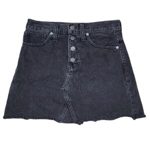 Madewell Black Ridgid A- Line Denim Distressed Skirt 25